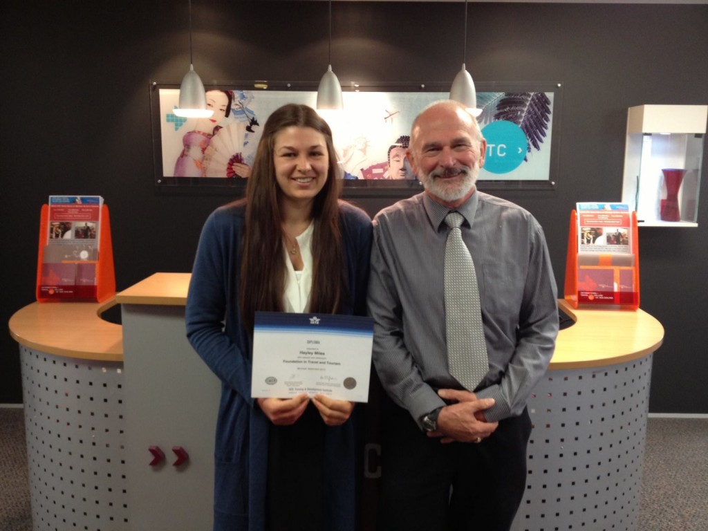 ITC tutor Steve Burke with IATA high achiever Hayley Miles