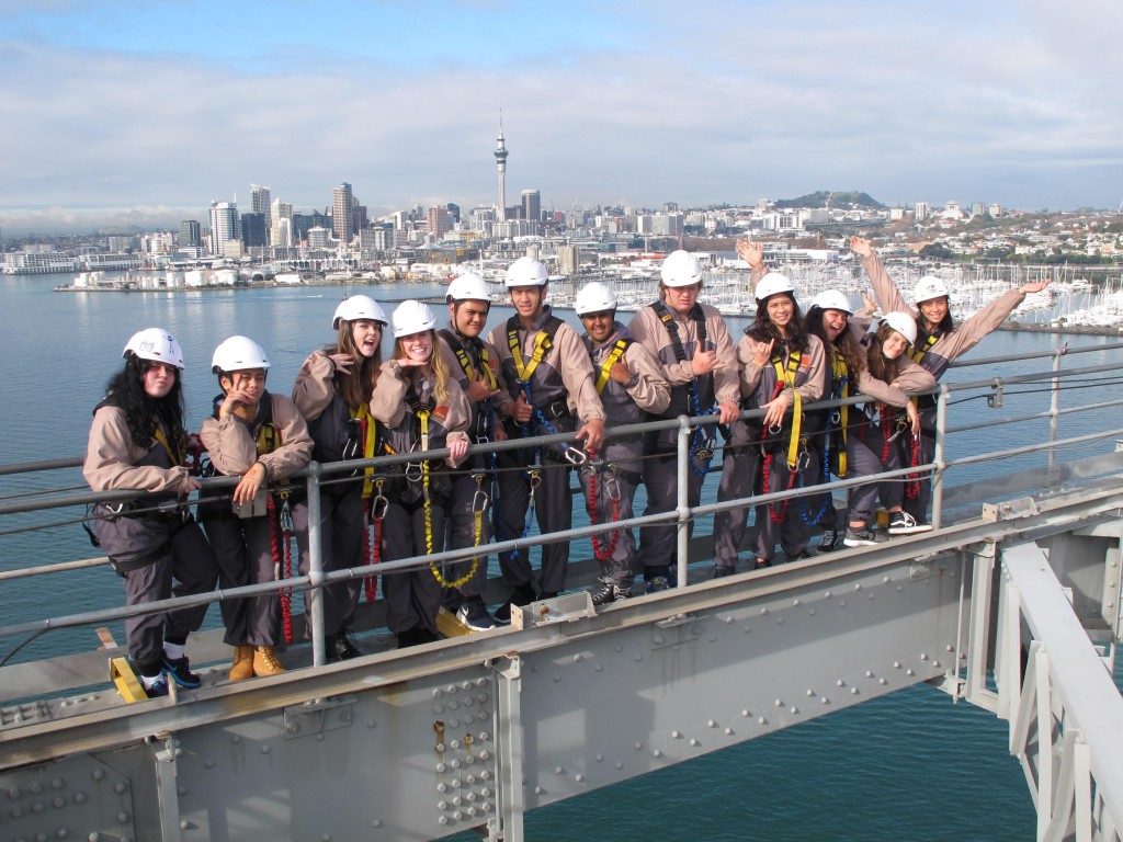 The ITC short course students and Vaheana on top of the Auckland Harbour Bridge